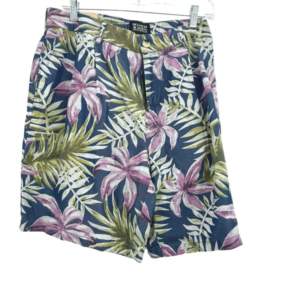 Scotch & Soda Tropical Printed Pleated Twill Shorts In Multicolor Size 34 NWT - Picture 2 of 10